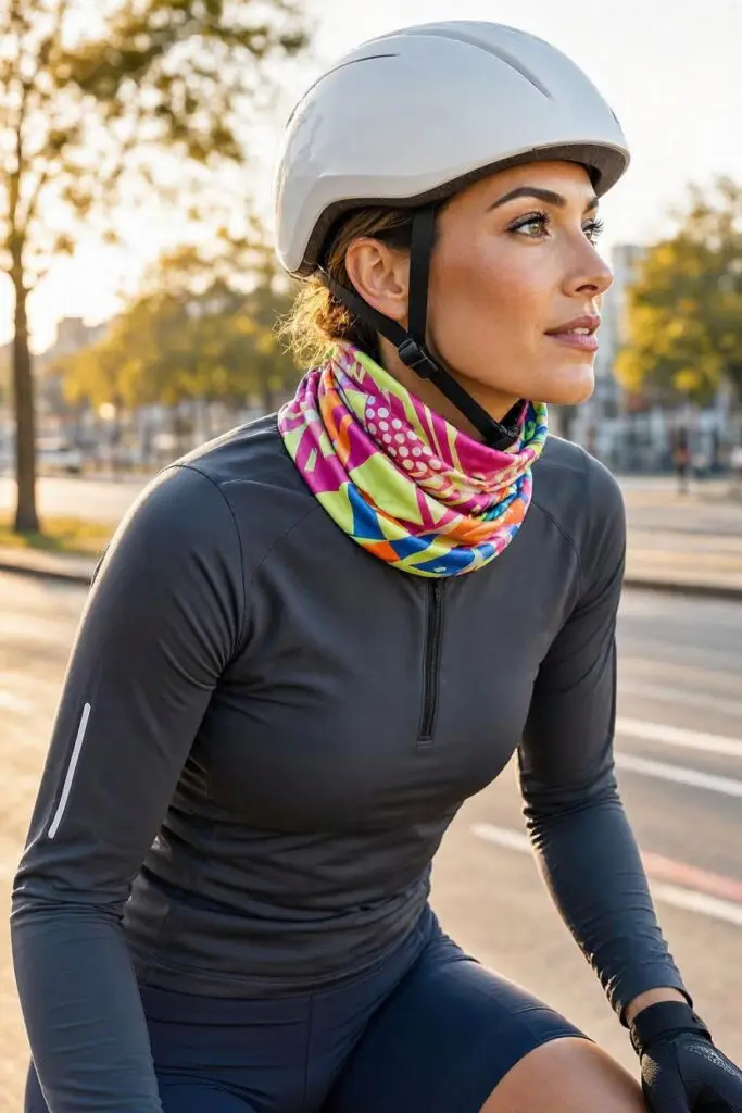 Cyclist wearing a Wuffler snood neck warmer